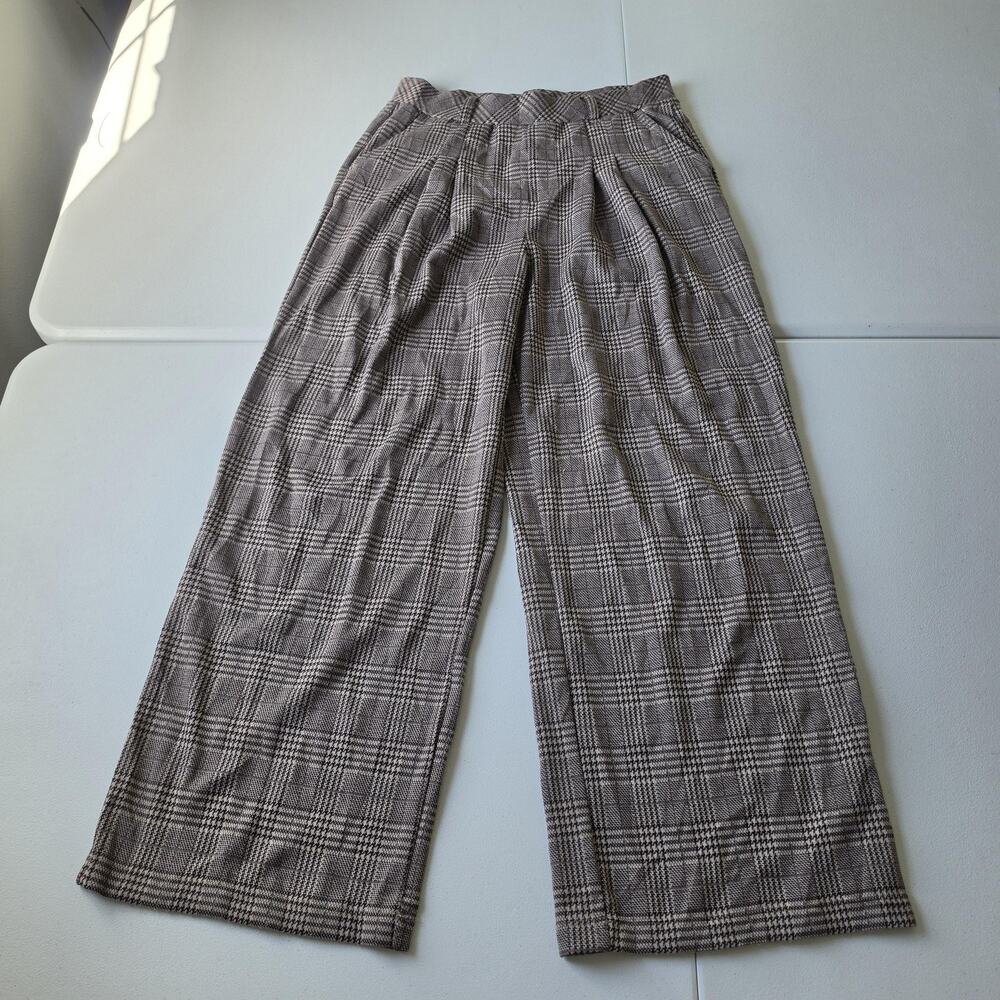Halara Dress Pants Womens L Tall Brown Plaid Wide Leg Knit Pull On Work Office